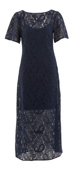 Donkerblauwe lange jurk in kant Adelene Baum Und Pferdgarten