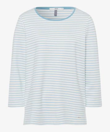 Ecru t-shirt met lichtblauwe strepen Brax