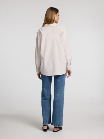 Wit oversized katoenen bloes met tobacco kleurige strepen Selected