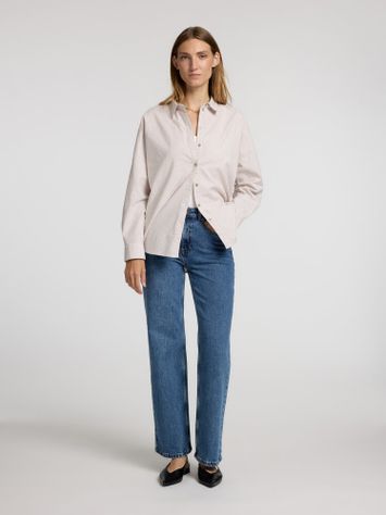 Wit oversized katoenen bloes met tobacco kleurige strepen Selected