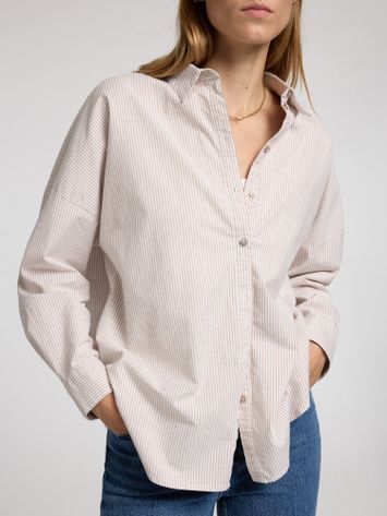 Wit oversized katoenen bloes met tobacco kleurige strepen Selected