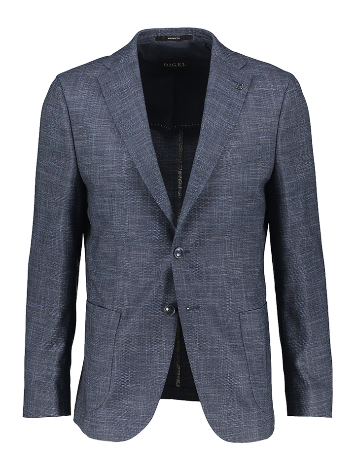 Donkierblauwe blazer in stretch met blauwe schouderlap in daim stof Edward Digel
