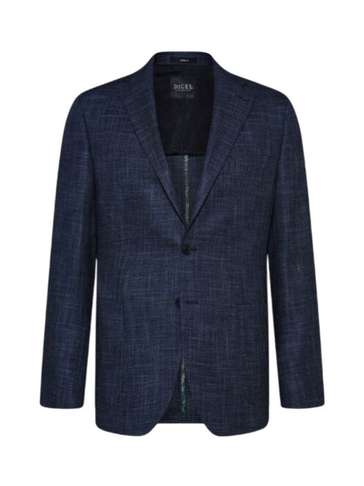 Donkierblauwe blazer in stretch met blauwe schouderlap in daim stof Edward Digel