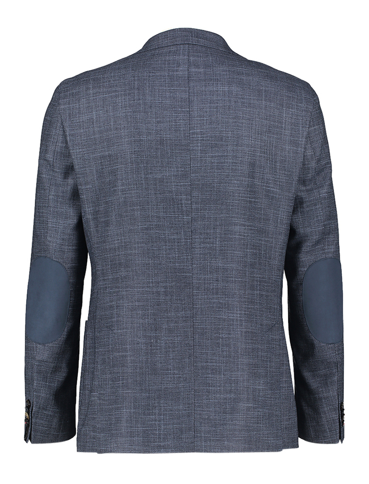 Donkierblauwe blazer in stretch met blauwe schouderlap in daim stof Edward Digel