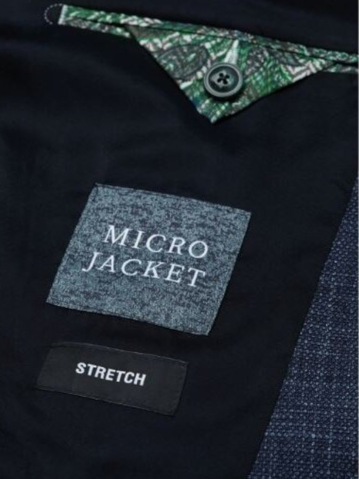 Donkierblauwe blazer in stretch met blauwe schouderlap in daim stof Edward Digel