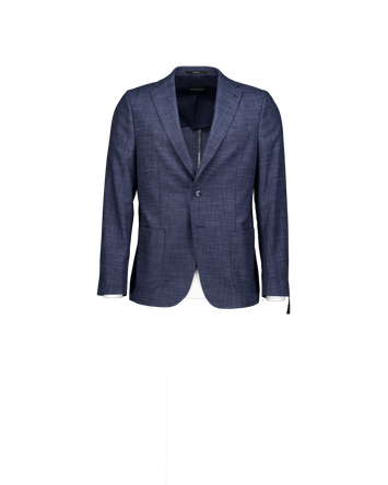 Donkierblauwe blazer in stretch met blauwe schouderlap in daim stof Edward Digel