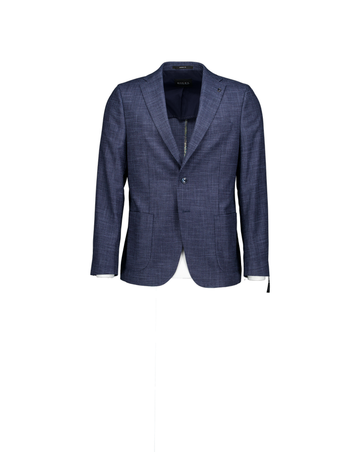 Donkierblauwe blazer in stretch met blauwe schouderlap in daim stof Edward Digel