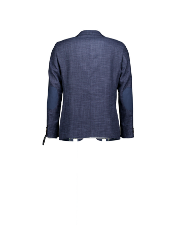 Donkierblauwe blazer in stretch met blauwe schouderlap in daim stof Edward Digel