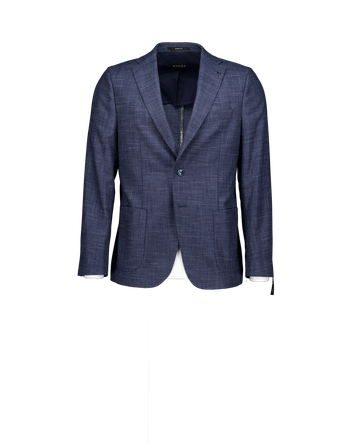 Donkierblauwe blazer in stretch met blauwe schouderlap in daim stof Edward Digel