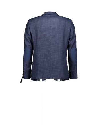 Donkierblauwe blazer in stretch met blauwe schouderlap in daim stof Edward Digel