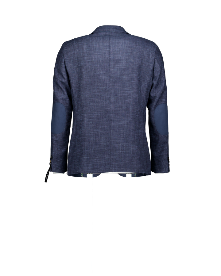 Donkierblauwe blazer in stretch met blauwe schouderlap in daim stof Edward Digel