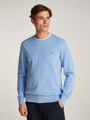 Lichtblauwe katoenen trui met merklogo Tommy Hilfiger