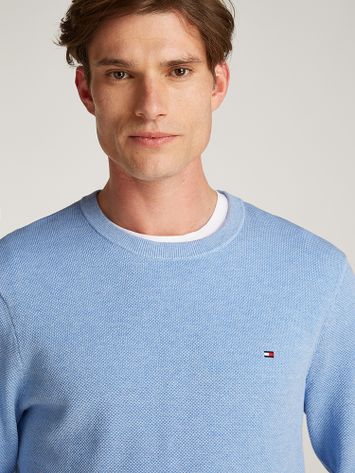 Lichtblauwe katoenen trui met merklogo Tommy Hilfiger