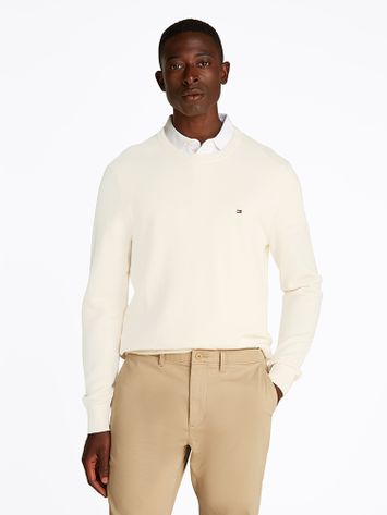 Ecru katoeoen trui met merklogo Tommy Hilfiger 