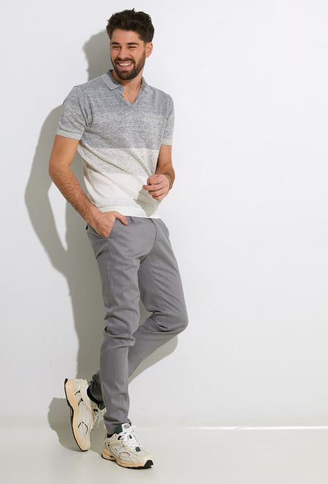 Gijze gestreepte linnen polo Gentiluomo