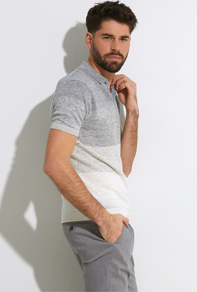 Gijze gestreepte linnen polo Gentiluomo