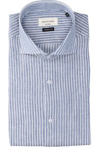 Gentiluomo Blauw linnen hemd ( regular fit) met strepen en lange mouwen