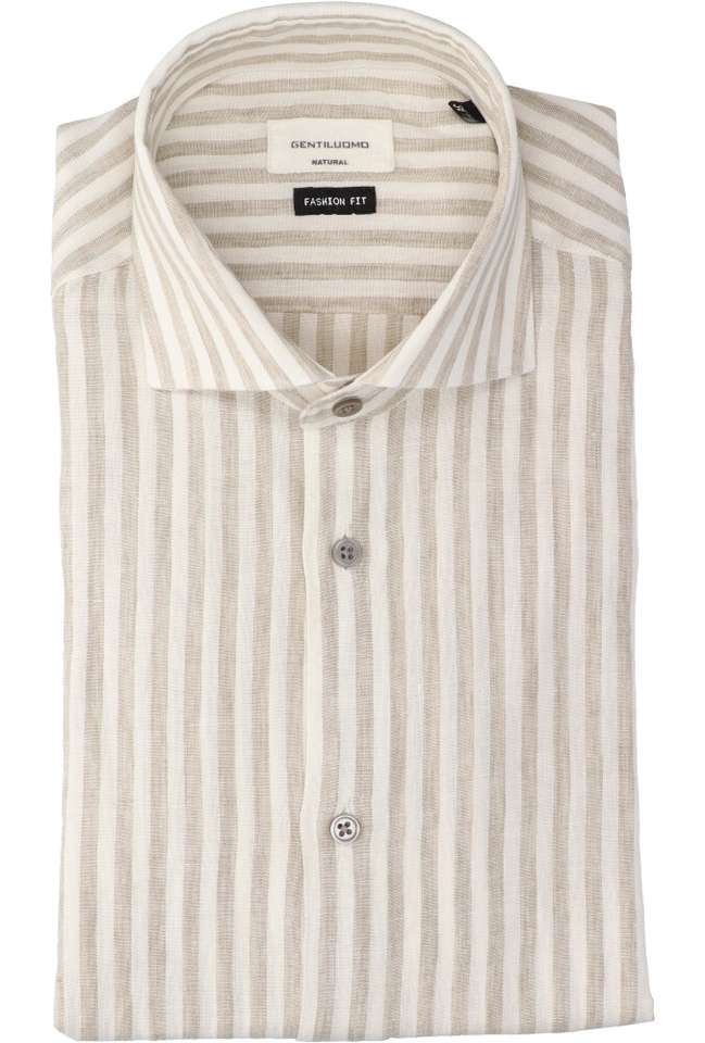 Wit linnen hemd (regular fit) met strepen en lange mouwen Gentiluomo