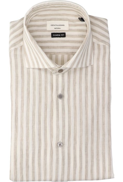 Wit linnen hemd (regular fit) met strepen en lange mouwen Gentiluomo