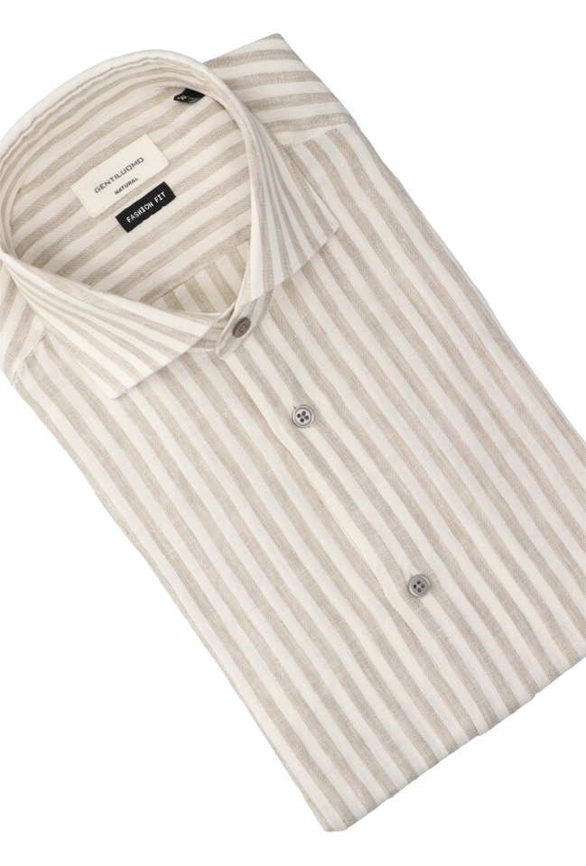 Wit linnen hemd (regular fit) met strepen en lange mouwen Gentiluomo
