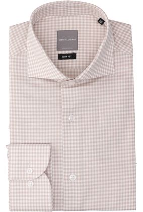 Gentiluomo Wit met beige katoenen hemd (slim fit) met lange mouwen
