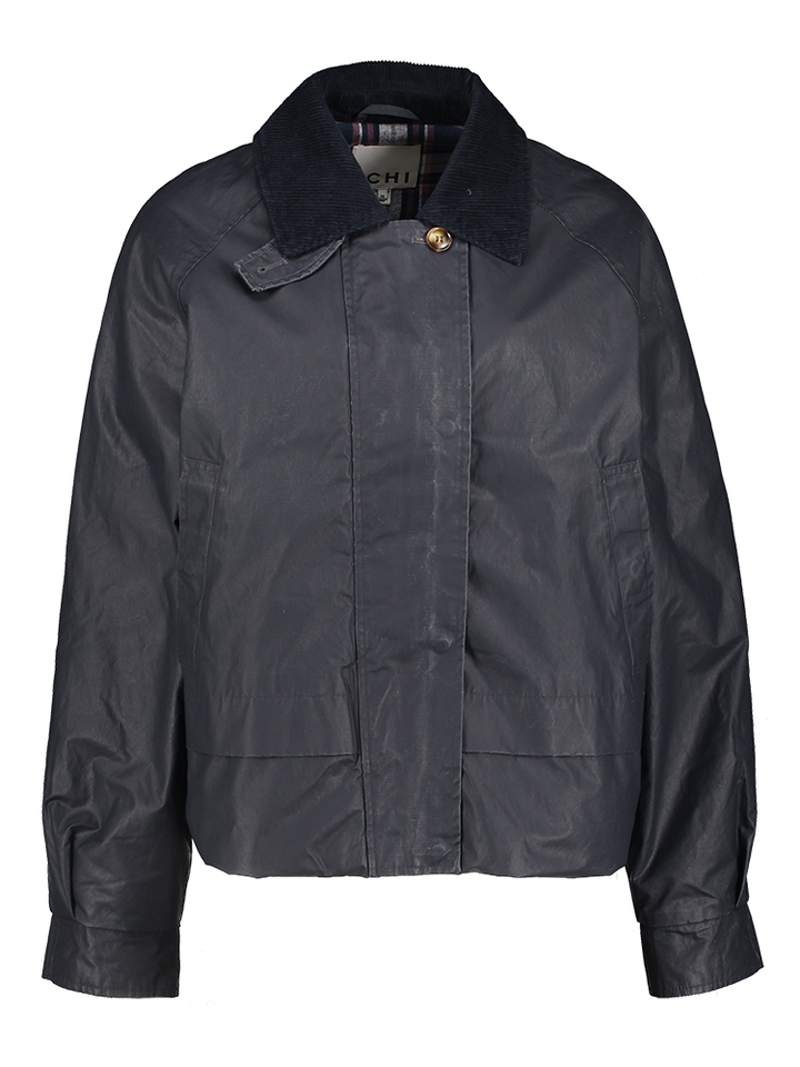 Donkerblauwe afgewassen jacket met ribfluwelen kraag Ganilo Ichi
