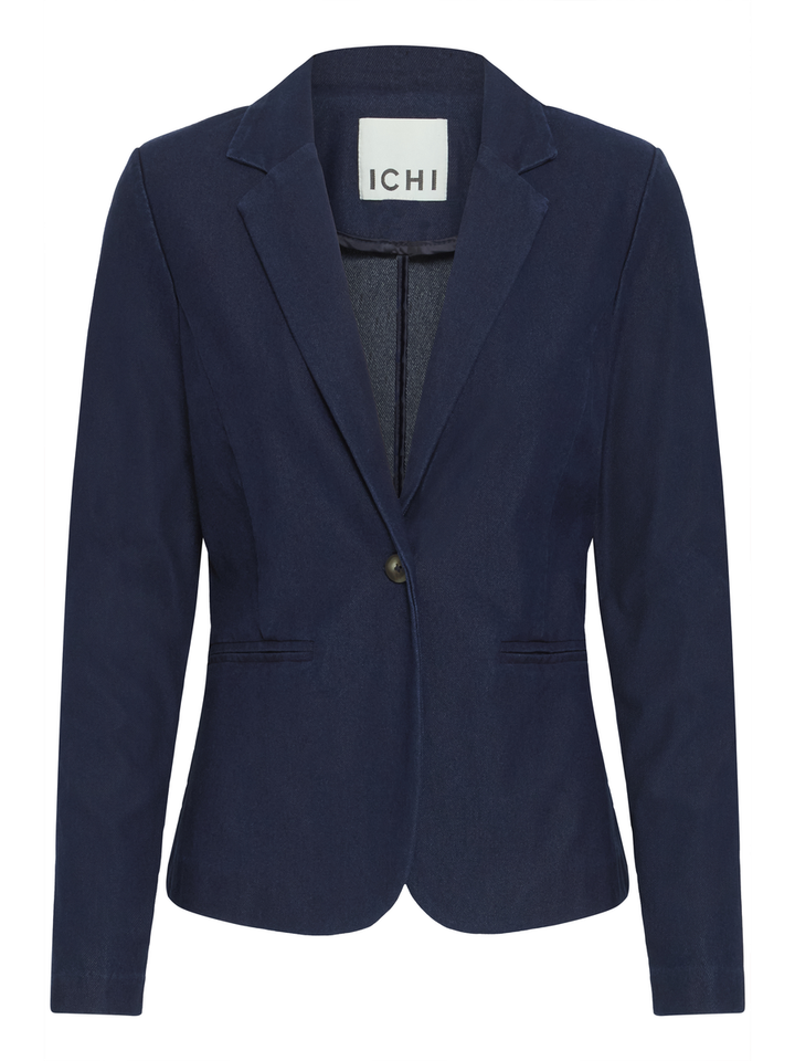 Blauwe blazer in jeans look Ichi
