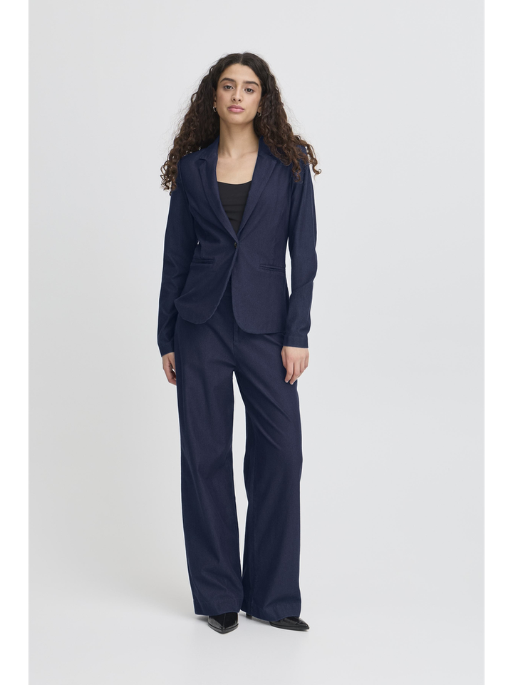 Blauwe blazer in jeans look Ichi