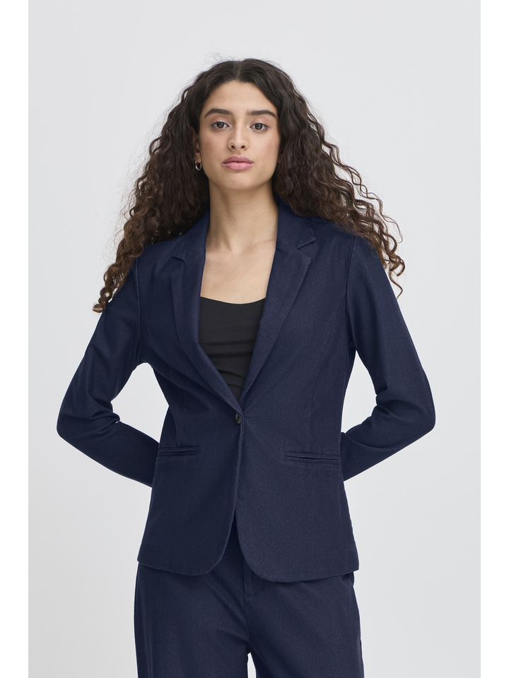 Blauwe blazer in jeans look Ichi