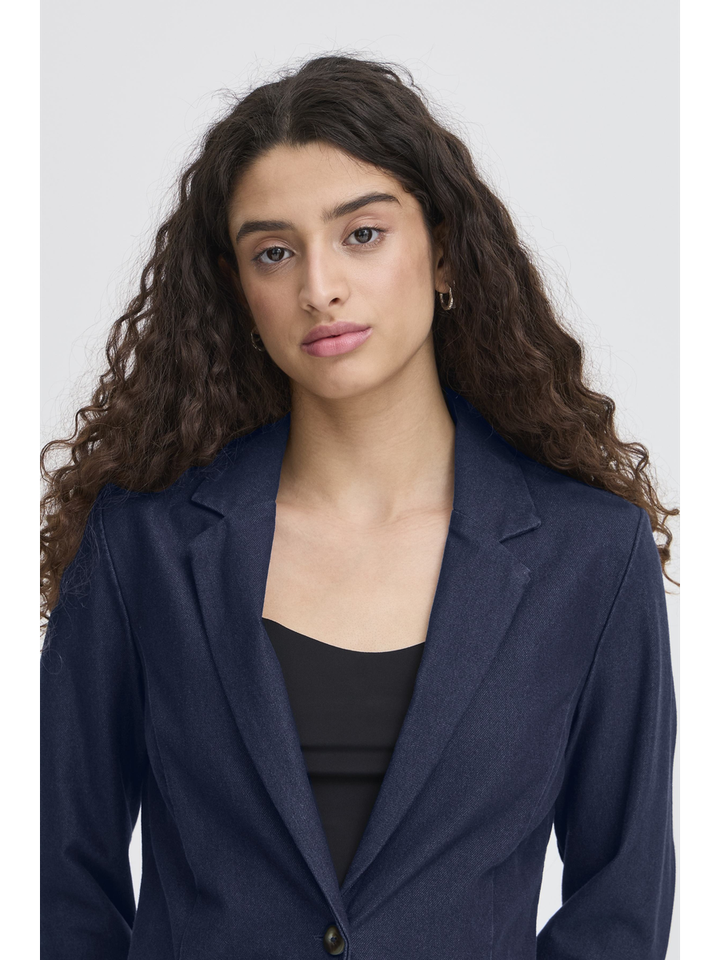 Blauwe blazer in jeans look Ichi