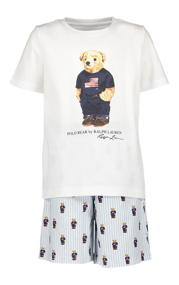 Pyjamaset met witte t-shirt en short in Polo Bear print Ralph Lauren