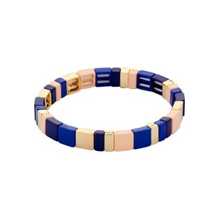 Les Cordes Donkerblauwe, gouden, roze rechthoekige armband Cab