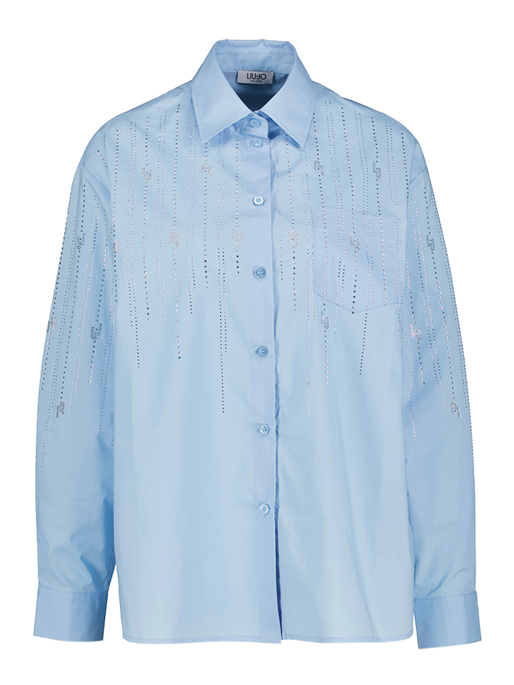 Blauwe katoenen bloes met strass detail Liu Jo 