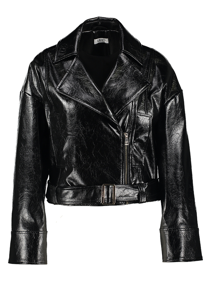 Cropped zwart lederlook jasje Liu Jo