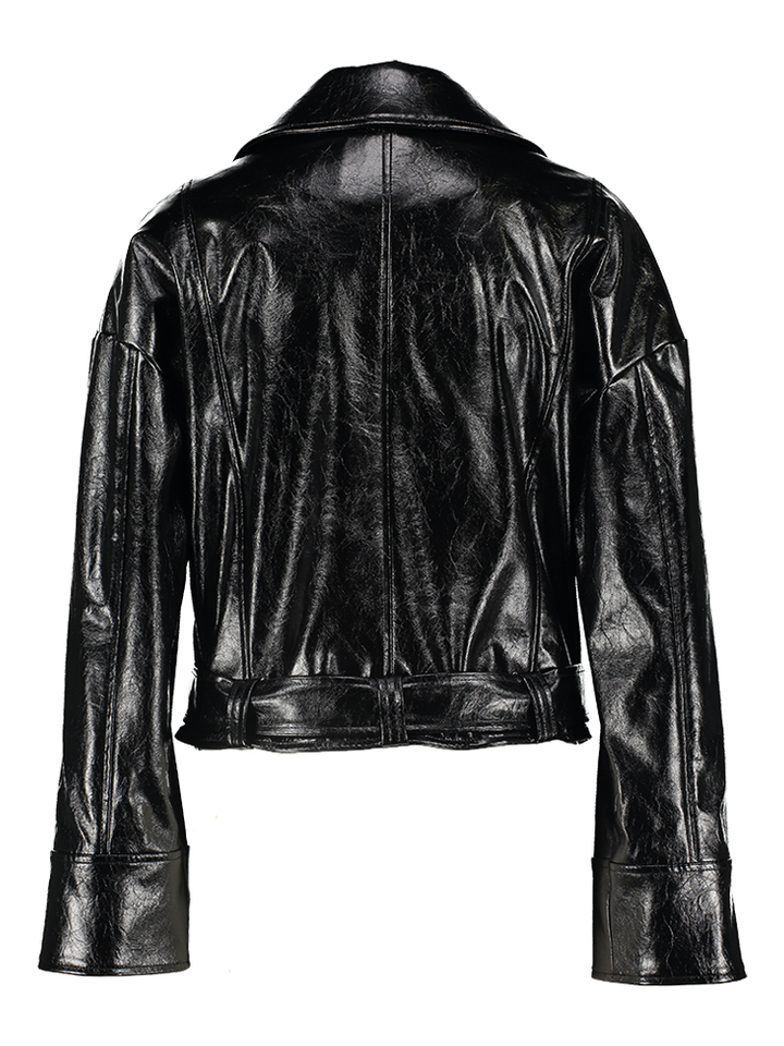 Cropped zwart lederlook jasje Liu Jo