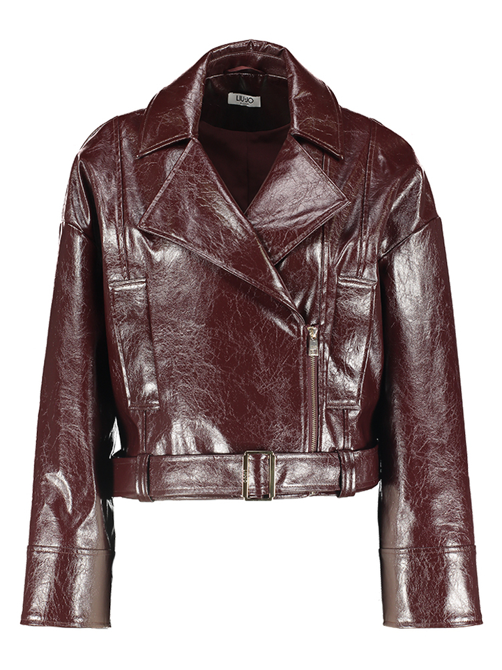 Cropped bordeaux lederlook jasje Liu Jo