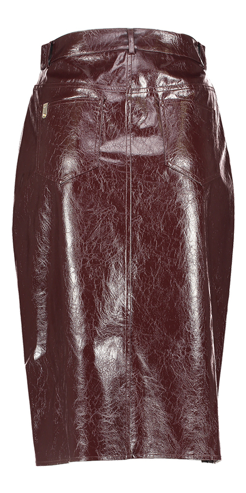 Bordeaux kokerrok met split in imitatieleer 