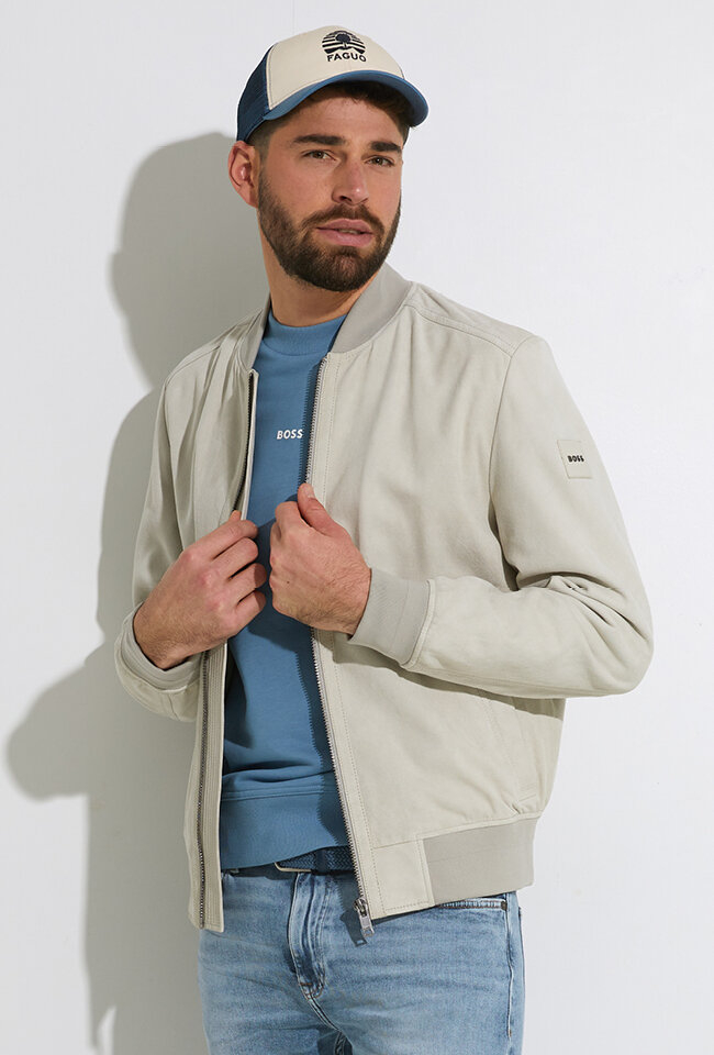Greige jas in suède met rits Joflag Hugo Boss
