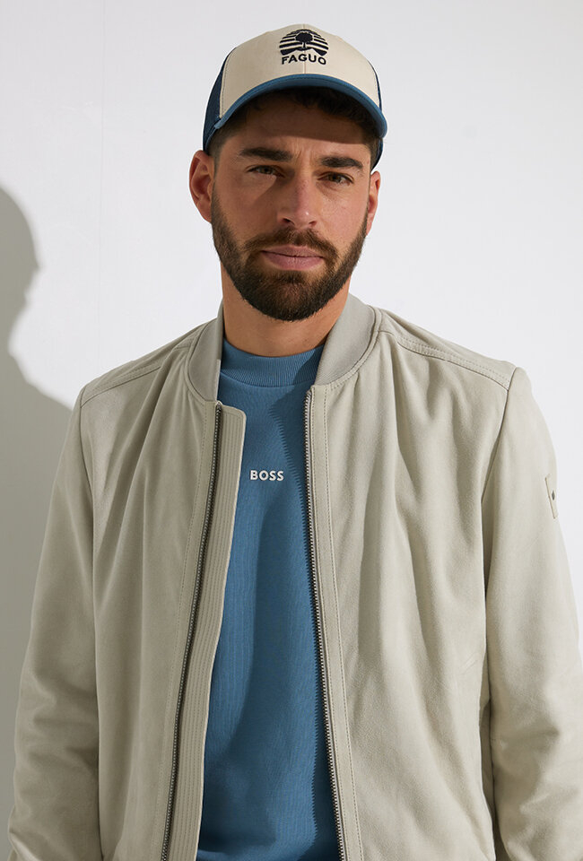 Greige jas in suède met rits Joflag Hugo Boss