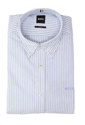 Hugo Boss Light/pastel blue katoenen hemd ( regular fit) met strepen en lange mouwen