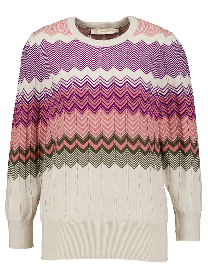 Multicolor pull met ronde hals en driekwart mouwen Ivory Peppercorn