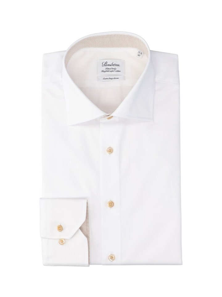 Wit katoenen hemd (slim fit) met extra lange mouwen Stenströms