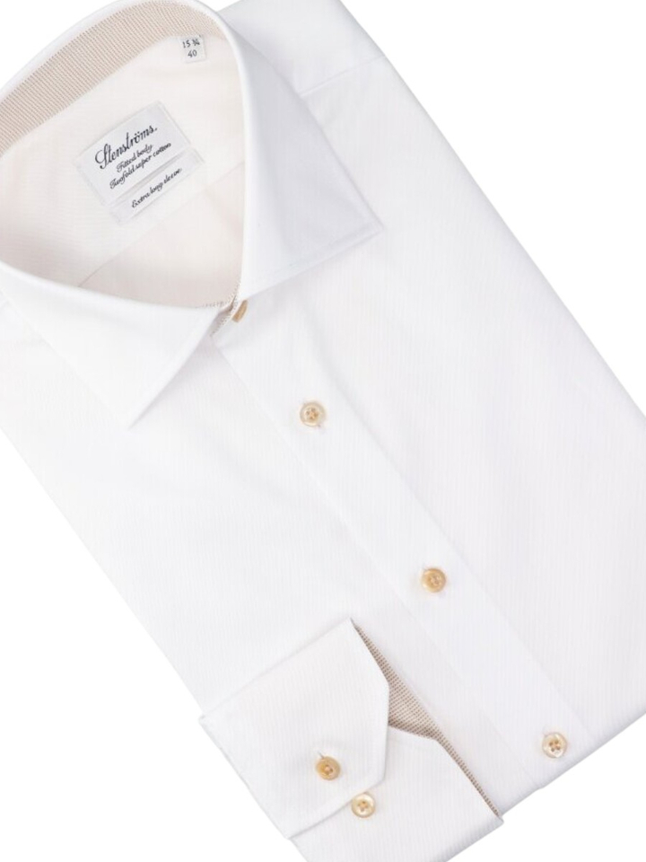Wit katoenen hemd (slim fit) met extra lange mouwen Stenströms
