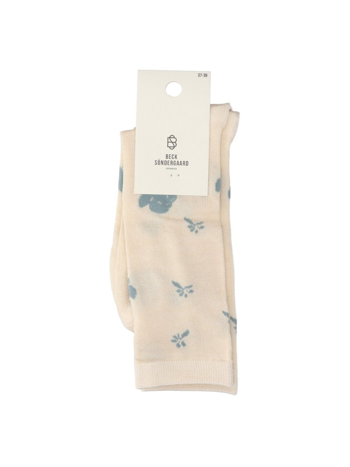 Ecru kousen met lichtblauwe print Beck Sondergaard