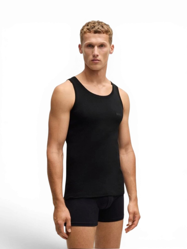 Zwart onderhemd van geribde katoen met logoprint Hugo Boss