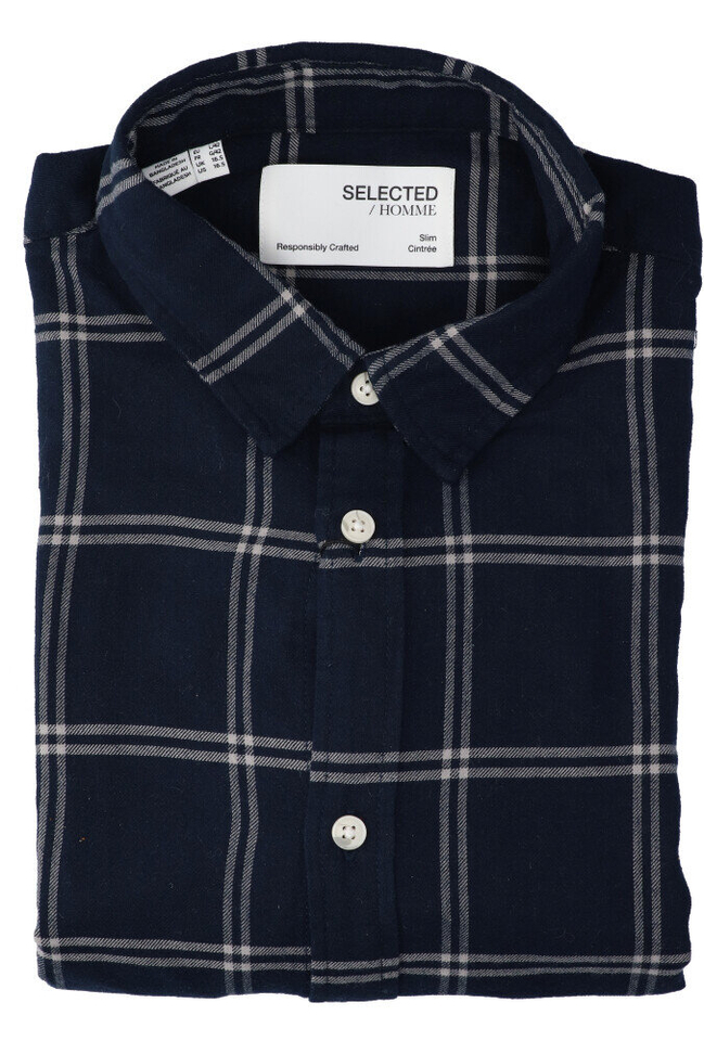 Dark sapphire/simple flanel hemd ( slim fit) met ruiten en lange mouwen Selected 