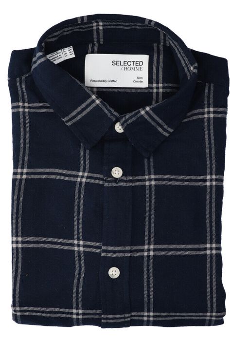 Dark sapphire/simple flanel hemd ( slim fit) met ruiten en lange mouwen Selected