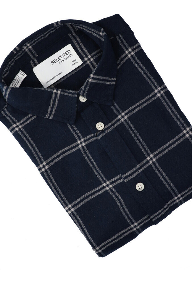 Dark sapphire/simple flanel hemd ( slim fit) met ruiten en lange mouwen Selected 