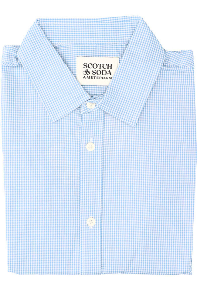 Wit katoenen hemd ( regular fit) met kleine ruitjes en lange mouwen Scotch&Soda