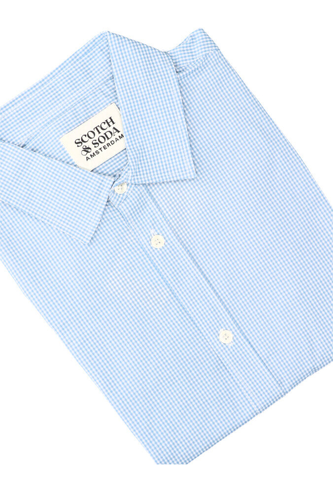 Wit katoenen hemd ( regular fit) met kleine ruitjes en lange mouwen Scotch&Soda